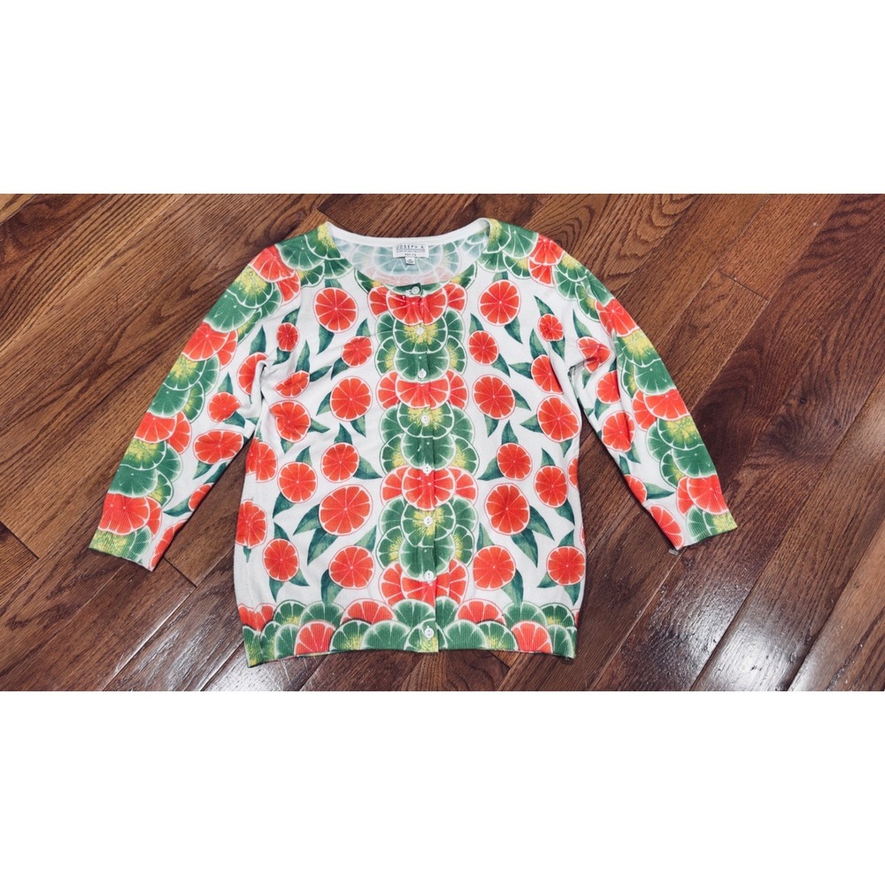 JOSEPH A. Petite‎ Citrus Fruit Print Cardigan Sweater Women Petite Medium